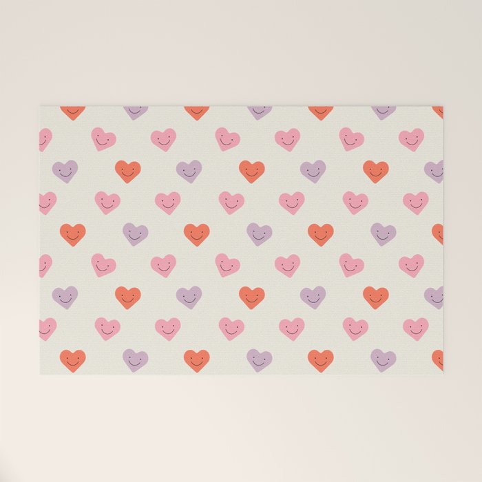 Happy love heart face doodle pattern Welcome Mat Gallery Image 1
