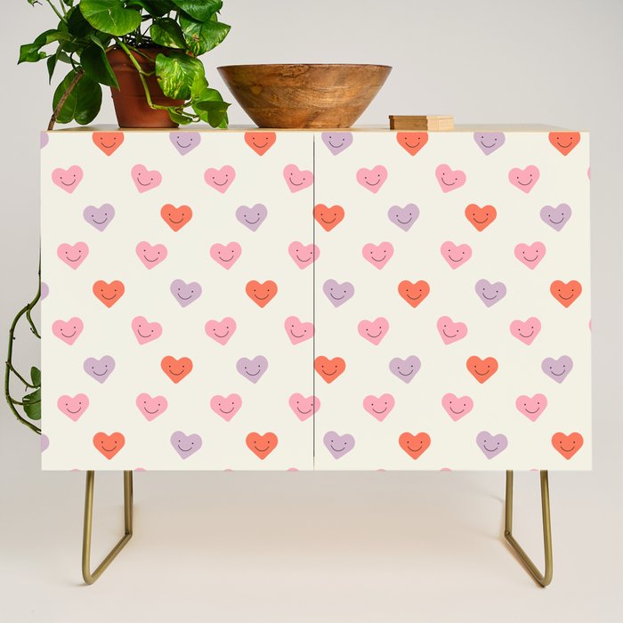 Happy love heart face doodle pattern Credenza Gallery Image 1