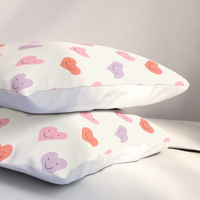 Happy love heart face doodle pattern Pillow Sham Gallery Image 3