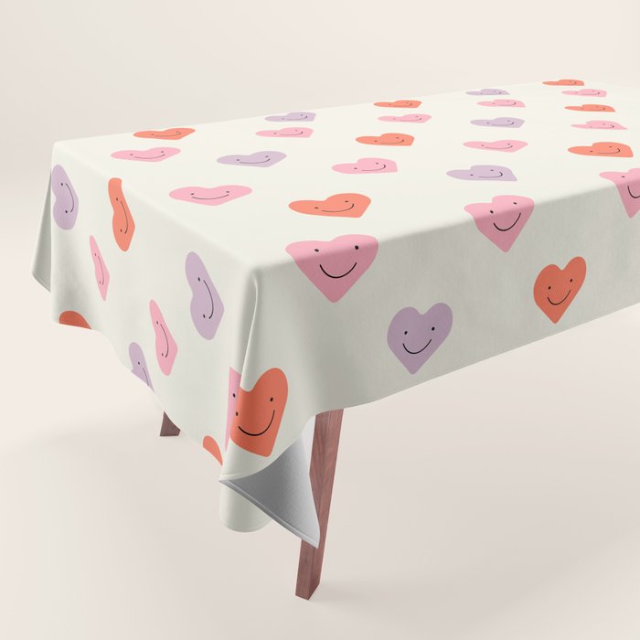 Happy love heart face doodle pattern Tablecloth Gallery Image 1