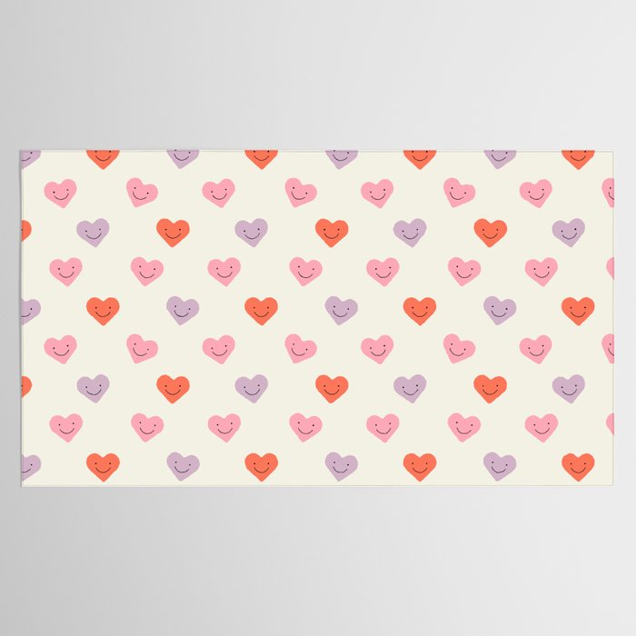 Happy love heart face doodle pattern Tablecloth Gallery Image 2