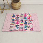 I gnome you // pastel pink background little happy and lovely gnomes with rainbows fuchsia pink hearts Rug Gallery Image 1