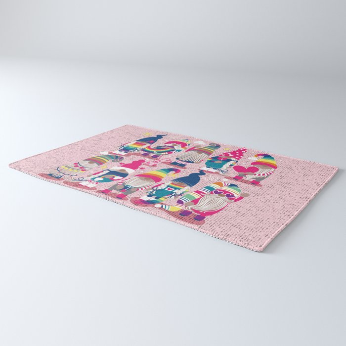 I gnome you // pastel pink background little happy and lovely gnomes with rainbows fuchsia pink hearts Rug Gallery Image 3