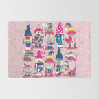 I gnome you // pastel pink background little happy and lovely gnomes with rainbows fuchsia pink hearts Rug Gallery Image 2
