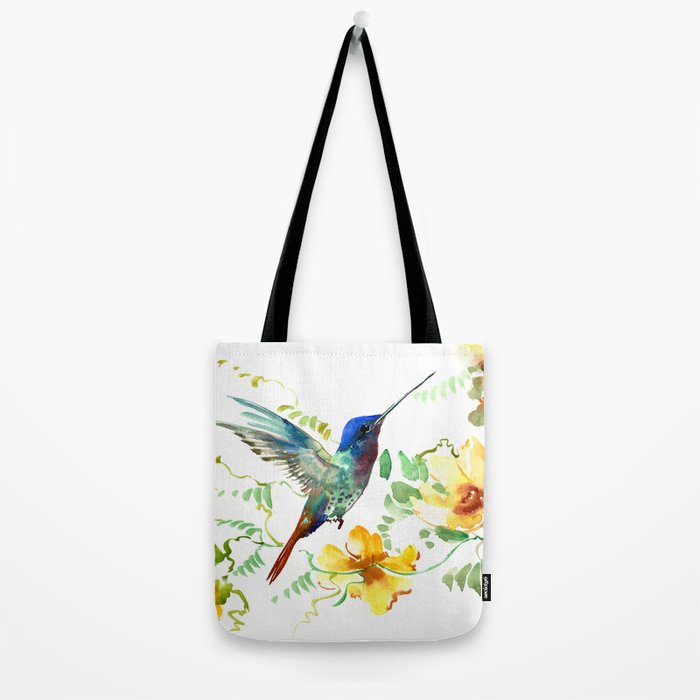 Hummingbird and Flowers, floral design Hawaiian tropical Tote Bag Gallery Image 2