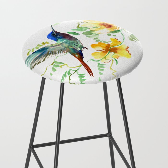 Hummingbird and Flowers, floral design Hawaiian tropical Stool Gallery Image 2