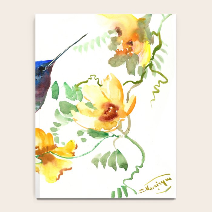 Hummingbird and Flowers, floral design Hawaiian tropical Notebook Gallery Image 4