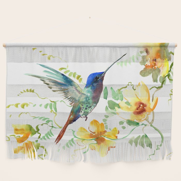 Hummingbird and Flowers, floral design Hawaiian tropical Wall Hanging Gallery Image 1