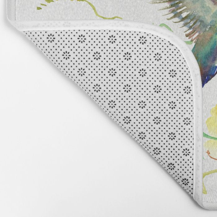Hummingbird and Flowers, floral design Hawaiian tropical Bath Mat Gallery Image 2