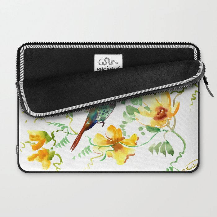 Hummingbird and Flowers, floral design Hawaiian tropical Laptop Sleeve Gallery Image 2