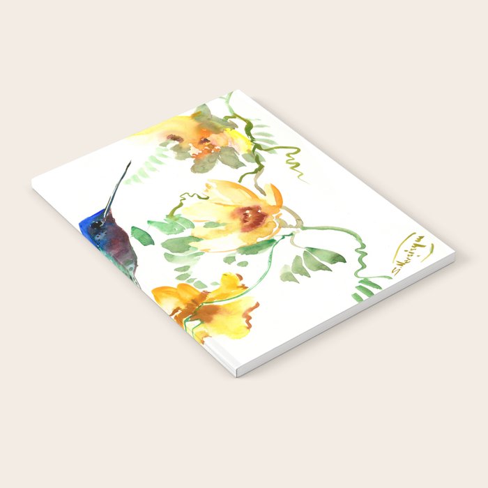 Hummingbird and Flowers, floral design Hawaiian tropical Notebook Gallery Image 2