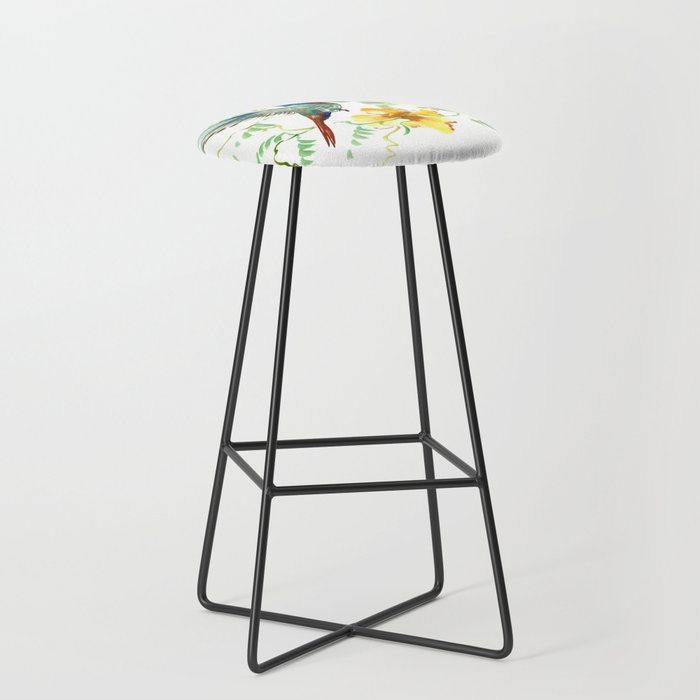 Hummingbird and Flowers, floral design Hawaiian tropical Stool Gallery Image 1