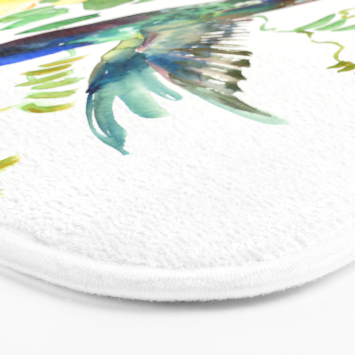 Hummingbird and Flowers, floral design Hawaiian tropical Bath Mat Gallery Image 3