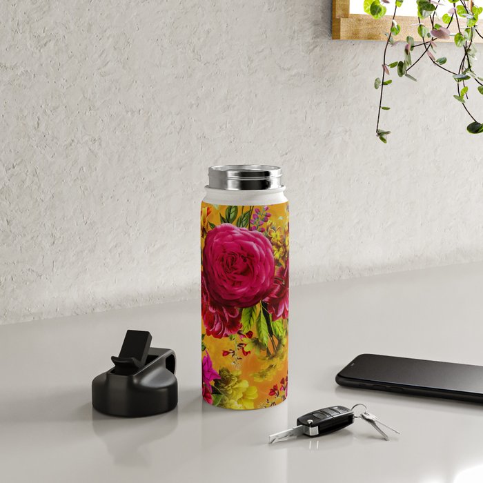 Vintage & Shabby Chic - Sunny Magenta Spring Roses Botanical Flower Garden Water Bottle Gallery Image 4