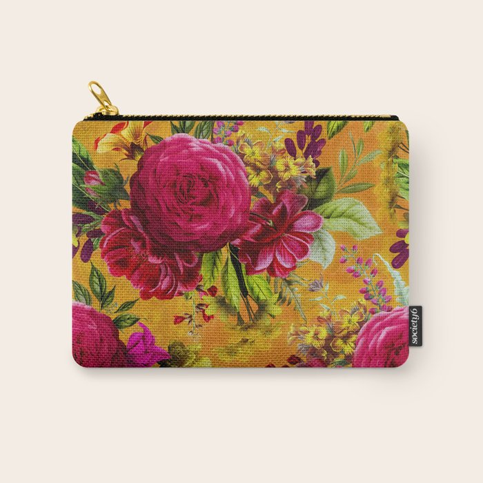 Vintage & Shabby Chic - Sunny Magenta Spring Roses Botanical Flower Garden Carry All Pouch Gallery Image 1