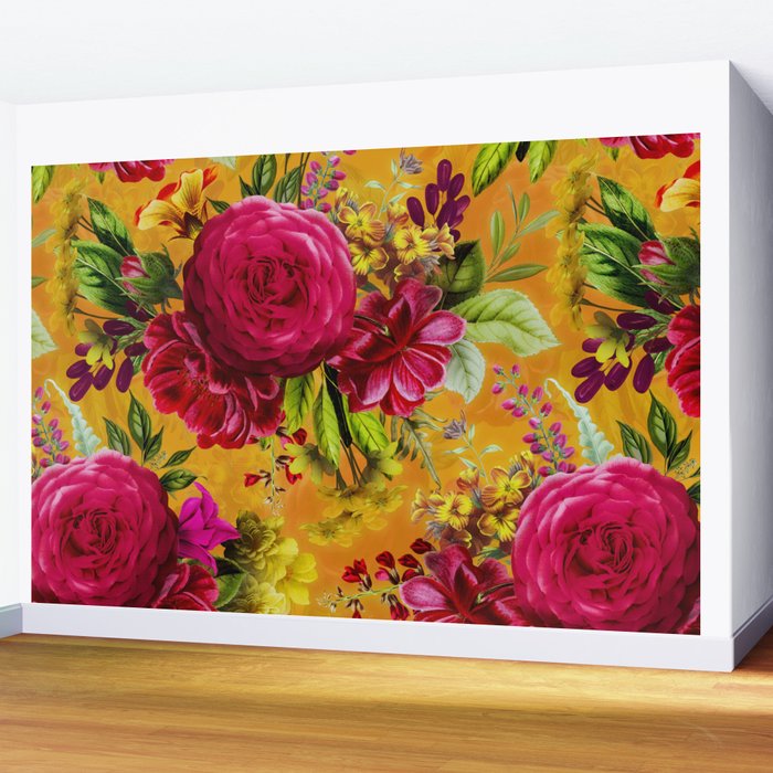 Vintage & Shabby Chic - Sunny Magenta Spring Roses Botanical Flower Garden Wall Mural Gallery Image 2