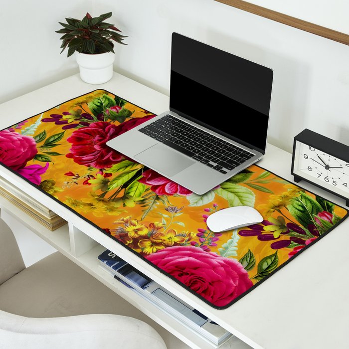 Vintage & Shabby Chic - Sunny Magenta Spring Roses Botanical Flower Garden Desk Mat Gallery Image 2