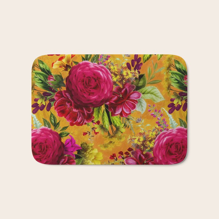 Vintage & Shabby Chic - Sunny Magenta Spring Roses Botanical Flower Garden Bath Mat Gallery Image 1
