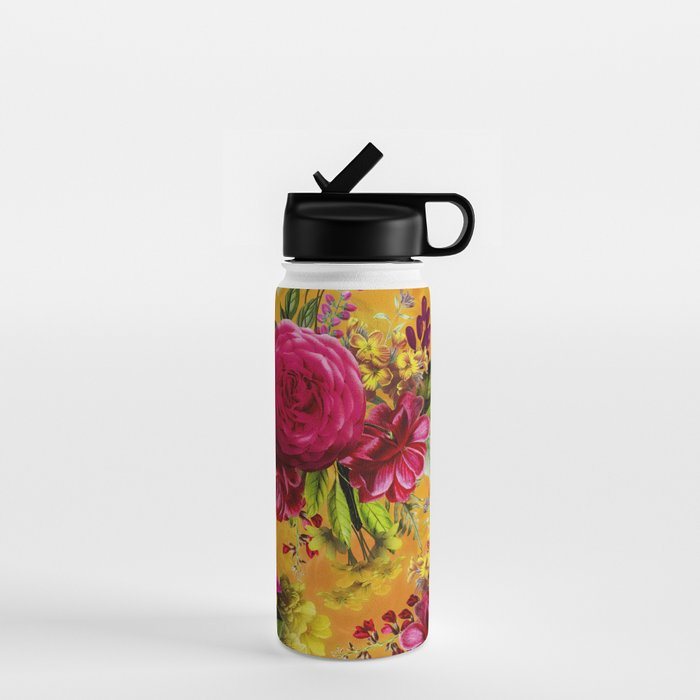 Vintage & Shabby Chic - Sunny Magenta Spring Roses Botanical Flower Garden Water Bottle Gallery Image 1