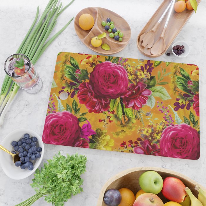 Vintage & Shabby Chic - Sunny Magenta Spring Roses Botanical Flower Garden Cutting Board Gallery Image 2
