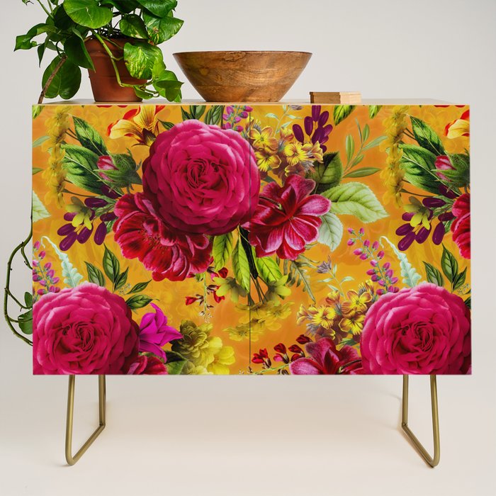 Vintage & Shabby Chic - Sunny Magenta Spring Roses Botanical Flower Garden Credenza Gallery Image 1