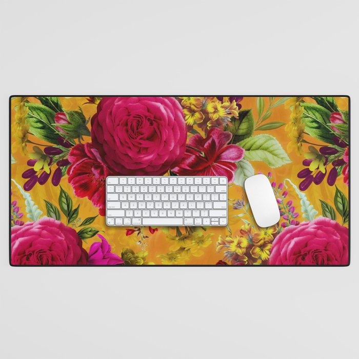 Vintage & Shabby Chic - Sunny Magenta Spring Roses Botanical Flower Garden Desk Mat Gallery Image 1