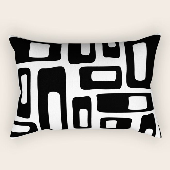 Retro Mid Century Modern Abstract Pattern 336 Black and White Rectangular Pillow Gallery Image 1