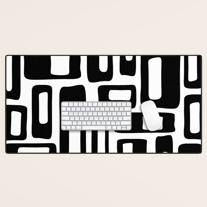 Retro Mid Century Modern Abstract Pattern 336 Black and White Desk Mat Gallery Image 1