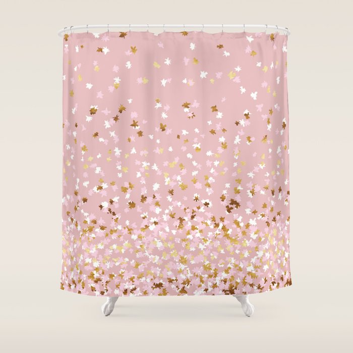 Floating Confetti - Pink Blush and Gold Shower Curtain Gallery Image 1