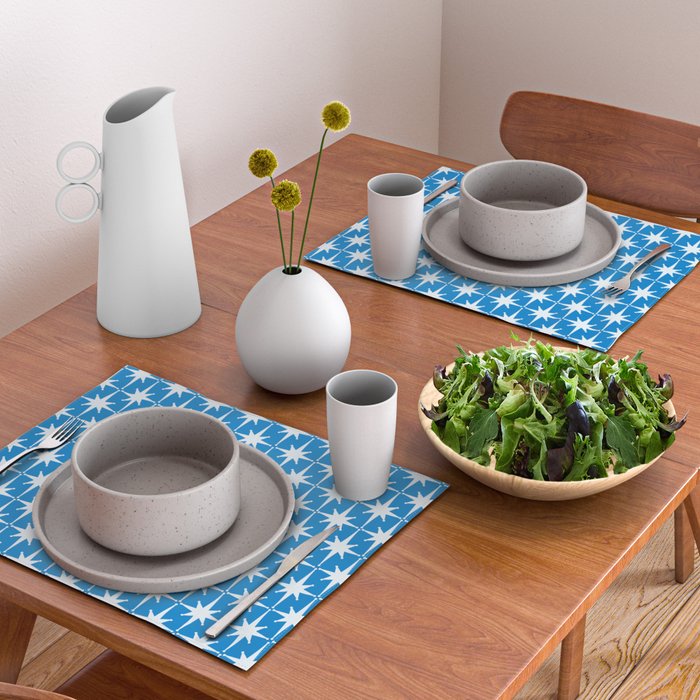 Midcentury Modern Atomic Age Starburst Pattern in Blue Placemat Gallery Image 2