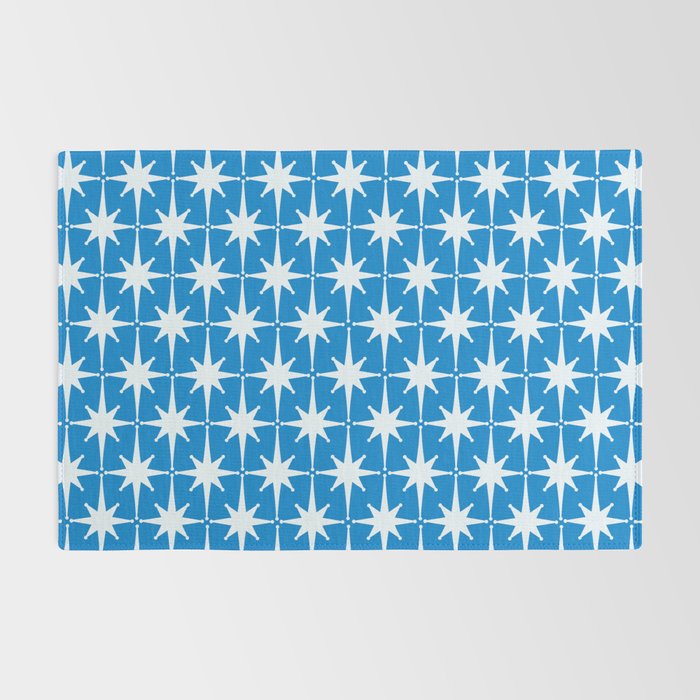 Midcentury Modern Atomic Age Starburst Pattern in Blue Rug Gallery Image 2