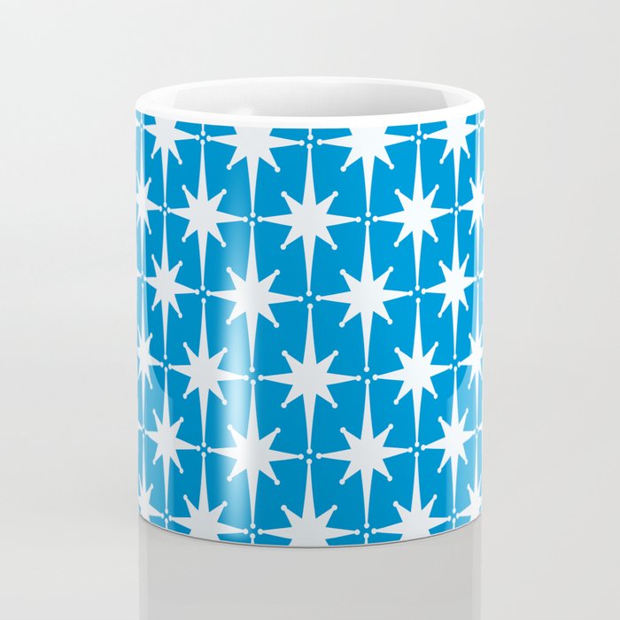 Midcentury Modern Atomic Age Starburst Pattern in Blue Coffee Mug Gallery Image 4