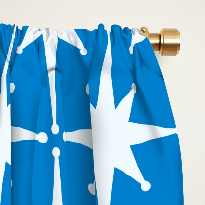 Midcentury Modern Atomic Age Starburst Pattern in Blue Window Curtain Gallery Image 2