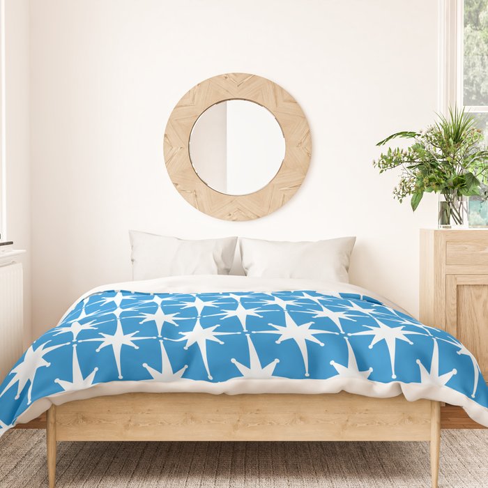 Midcentury Modern Atomic Age Starburst Pattern in Blue Duvet Cover Gallery Image 3