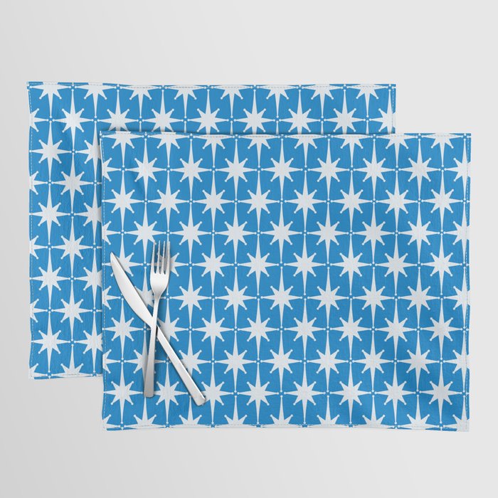 Midcentury Modern Atomic Age Starburst Pattern in Blue Placemat Gallery Image 1