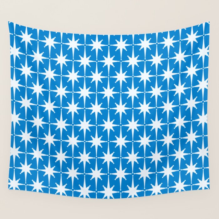 Midcentury Modern Atomic Age Starburst Pattern in Blue Wall Tapestry Gallery Image 4