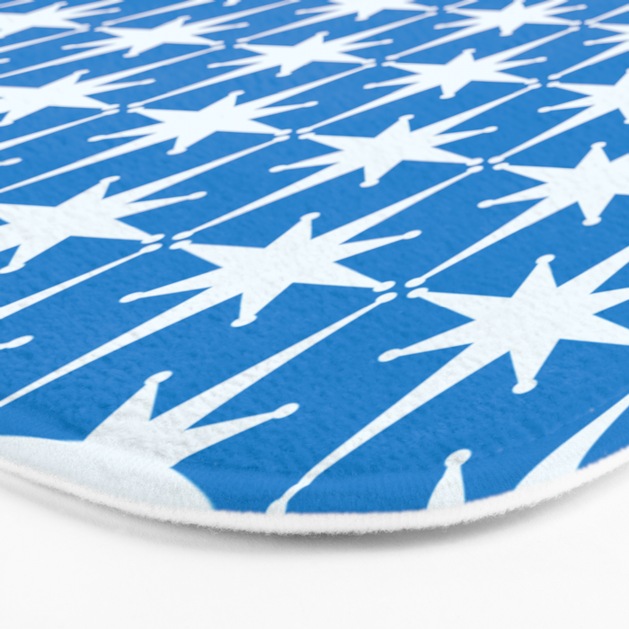 Midcentury Modern Atomic Age Starburst Pattern in Blue Bath Mat Gallery Image 3
