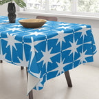 Midcentury Modern Atomic Age Starburst Pattern in Blue Tablecloth Gallery Image 3