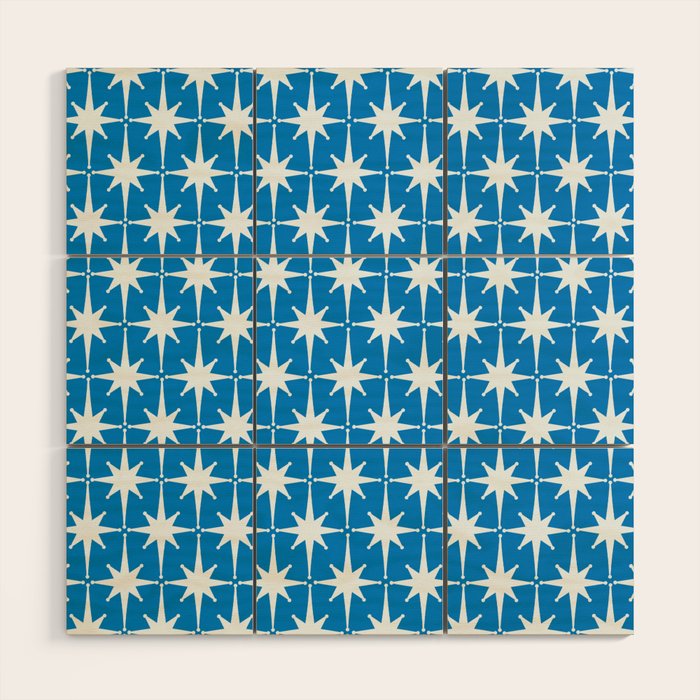 Midcentury Modern Atomic Age Starburst Pattern in Blue Wood Wall Art Gallery Image 1