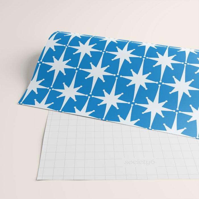 Midcentury Modern Atomic Age Starburst Pattern in Blue Wrapping Paper Gallery Image 2