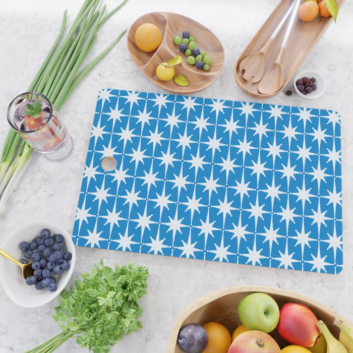 Midcentury Modern Atomic Age Starburst Pattern in Blue Cutting Board Gallery Image 2