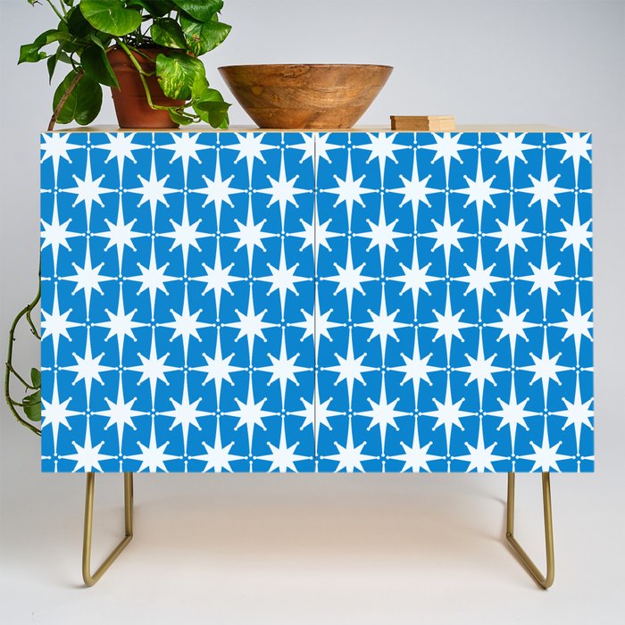 Midcentury Modern Atomic Age Starburst Pattern in Blue Credenza Gallery Image 1