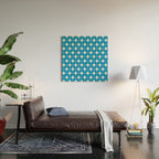 Midcentury Modern Atomic Age Starburst Pattern in Blue Wood Wall Art Gallery Image 2