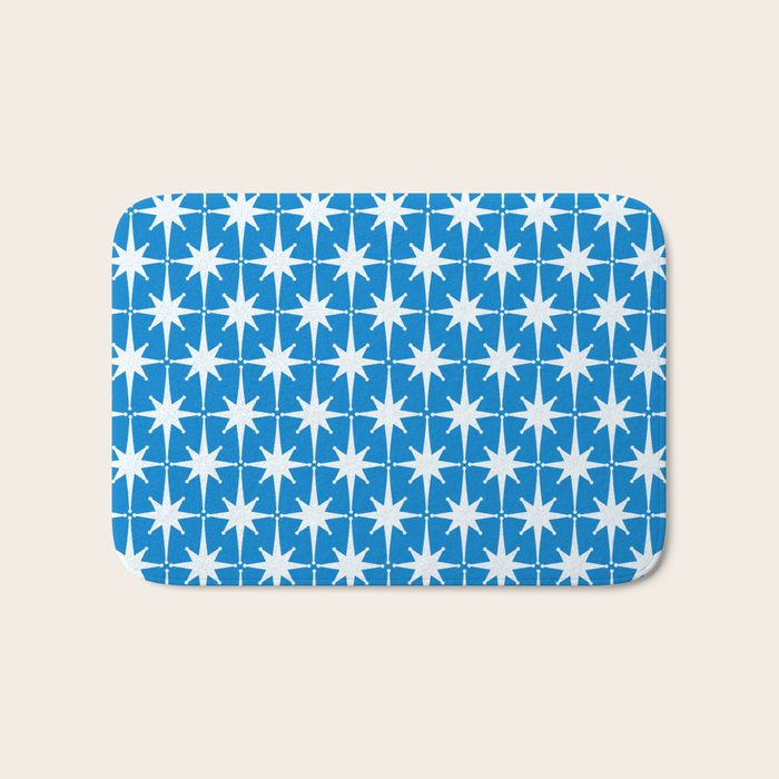 Midcentury Modern Atomic Age Starburst Pattern in Blue Bath Mat Gallery Image 1