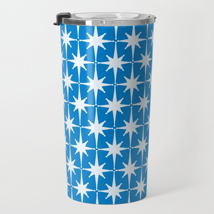 Midcentury Modern Atomic Age Starburst Pattern in Blue Travel Mug Gallery Image 3