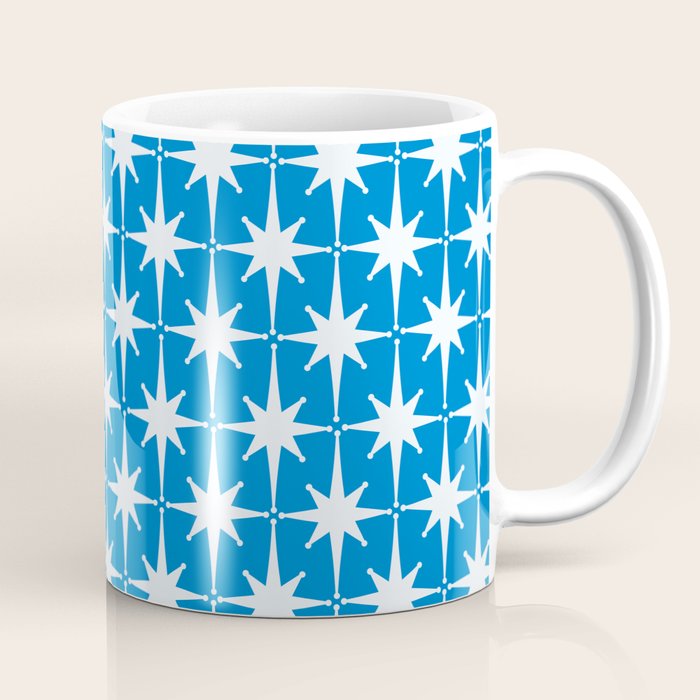 Midcentury Modern Atomic Age Starburst Pattern in Blue Coffee Mug Gallery Image 1