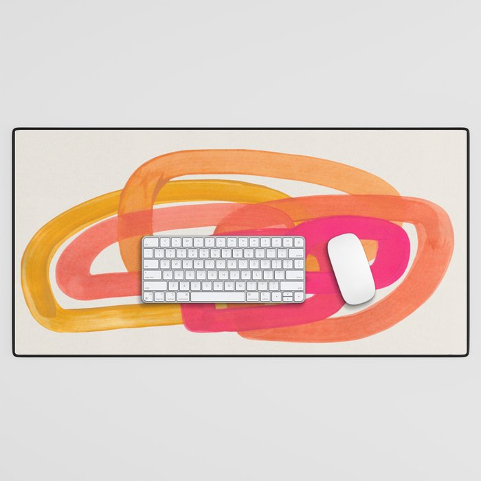 Funky Retro 70's Style Pattern Orange Pink Greindent Striped Circles Mid Century Colorful Pop Art Desk Mat Gallery Image 1
