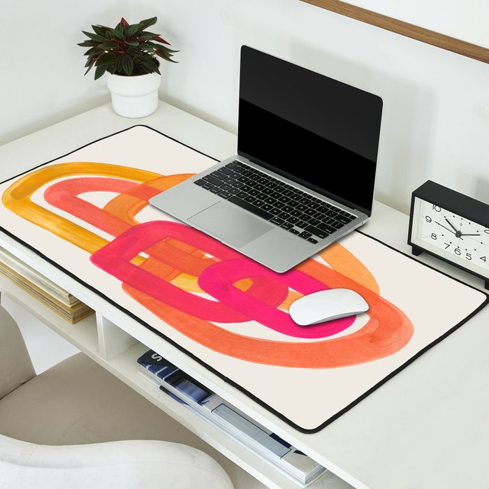 Funky Retro 70's Style Pattern Orange Pink Greindent Striped Circles Mid Century Colorful Pop Art Desk Mat Gallery Image 2