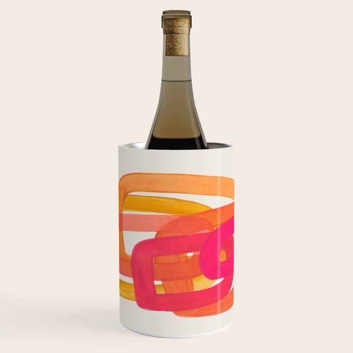 Funky Retro 70's Style Pattern Orange Pink Greindent Striped Circles Mid Century Colorful Pop Art Wine Chiller Gallery Image 1