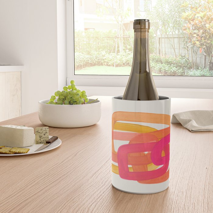 Funky Retro 70's Style Pattern Orange Pink Greindent Striped Circles Mid Century Colorful Pop Art Wine Chiller Gallery Image 4
